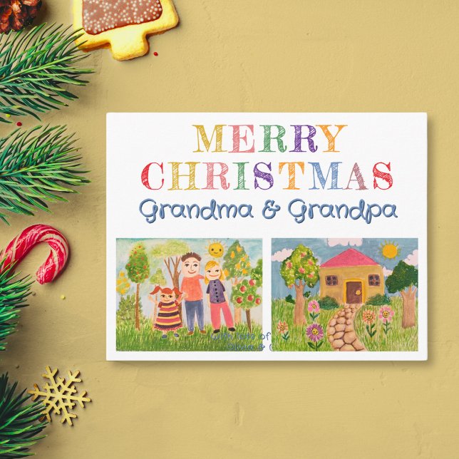 Cartão De Festividades Crie a arte do meu filho Feliz Natal (Create your own merry christmas cards for grandparents using your kid's art.)