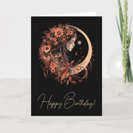 Cartão De Festividades Crie a sua própria Serena Boho Crescent Moon Flora