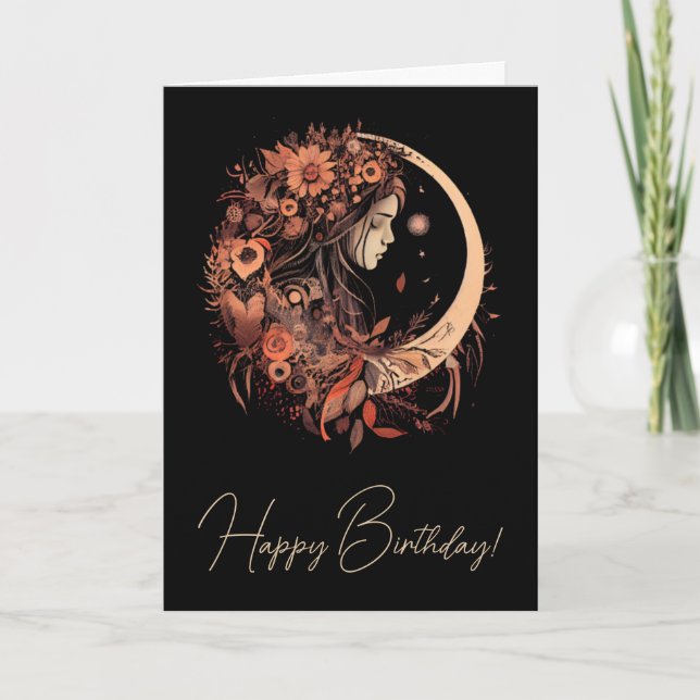 Cartão De Festividades Crie a sua própria Serena Boho Crescent Moon Flora (Frente)