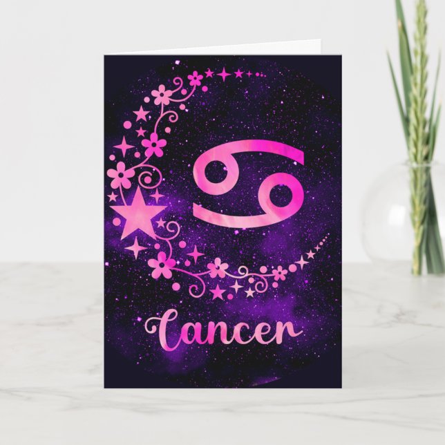 Cartão De Festividades Crie o seu Cancer Celestial Roxo Zodiac (Frente)