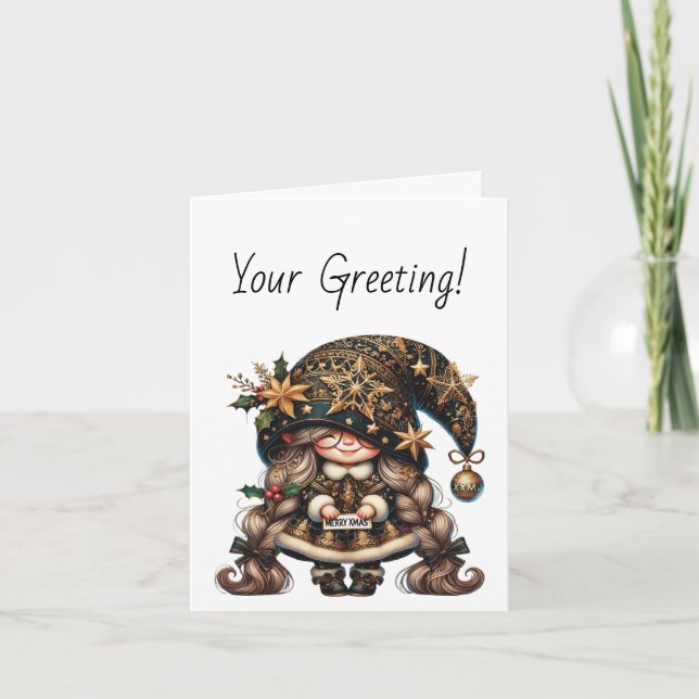 Cartão De Festividades Crie o seu feliz Gnomo de Natal mágico (Frente)