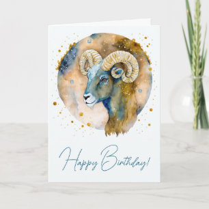 Cartão De Festividades Crie o seu próprio Dourado e Blue Aries Zodiac