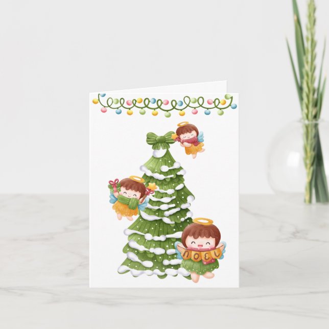 Cartão De Festividades Crie o seu próprio nó bonito anjos no Natal (Frente)