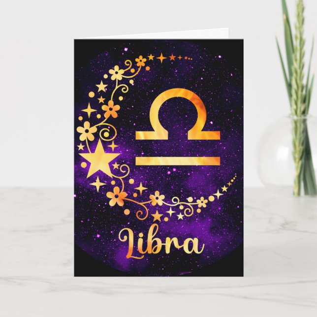 Cartão De Festividades Crie o seu próprio roxo Celestial Libra Zodiac (Frente)