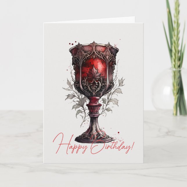 Cartão De Festividades Crie Seu Chalice Gótico Vermelho (Frente)