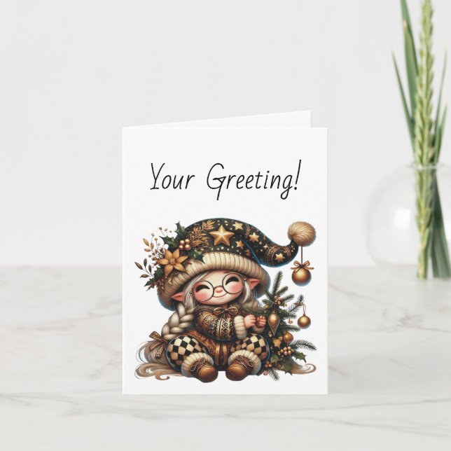 Cartão De Festividades Crie seu doce Gnomo de Natal mágico (Frente)