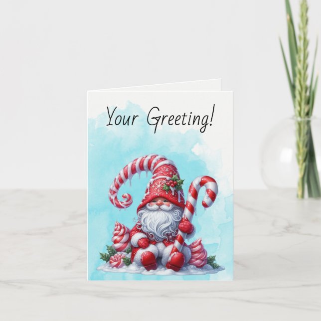 Cartão De Festividades Crie Seu Gnomo de Natal Regal Peppermint (Frente)