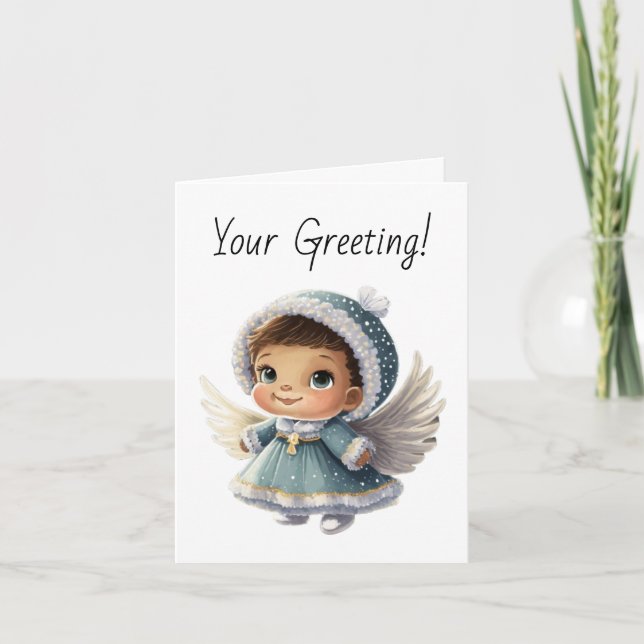 Cartão De Festividades Crie seu natal de anjo, uma garota bonita (Frente)