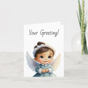 Cartão De Festividades Crie seu próprio Brunette Snow Angel Blue Natal