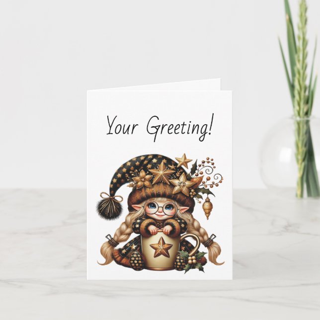 Cartão De Festividades Crie seu próprio Cacau Gnomo de Natal Mágico (Frente)