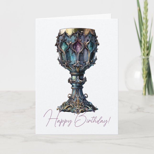 Cartão De Festividades Crie Seu Próprio Cálice Azul com Borda Dourada (Frente)