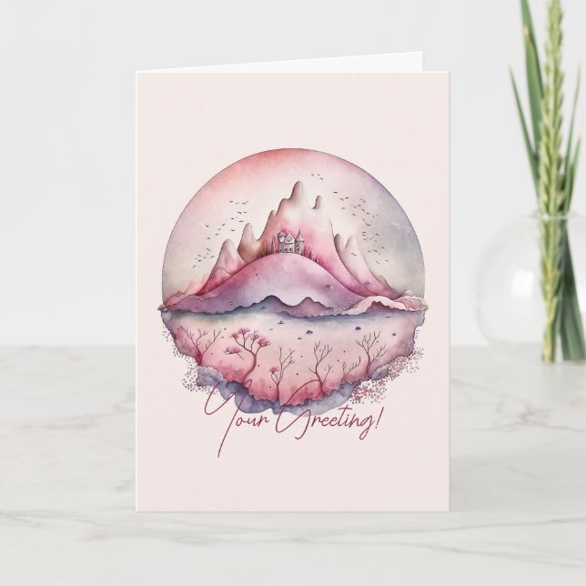 Cartão De Festividades Crie Seu Próprio Castelo de Magia e Montanhas (Frente)