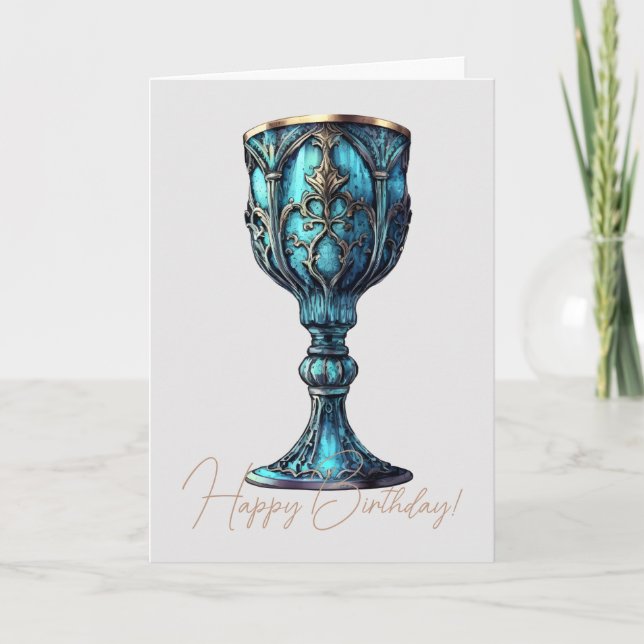 Cartão De Festividades Crie seu próprio Chalice Azul Gótico (Frente)