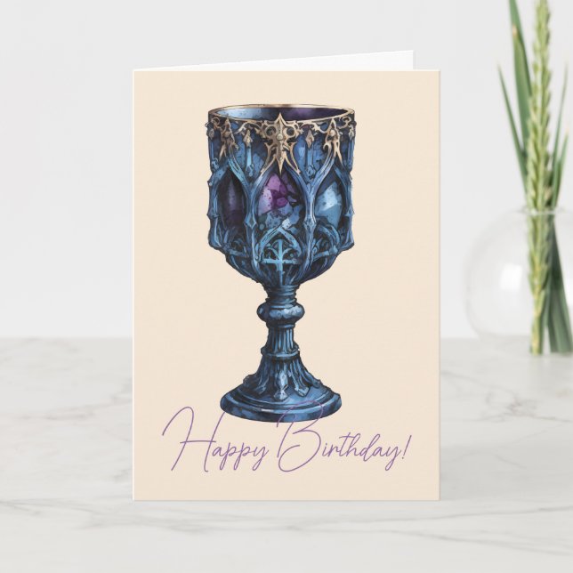Cartão De Festividades Crie seu próprio Chalice de Pedra Azul Gótico Escu (Frente)