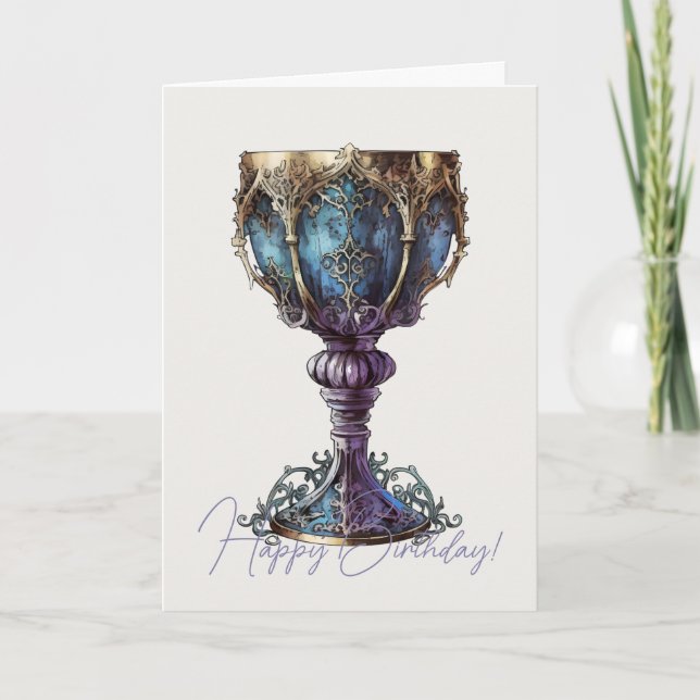 Cartão De Festividades Crie seu próprio Chalice Dourado Azul e Roxo (Frente)