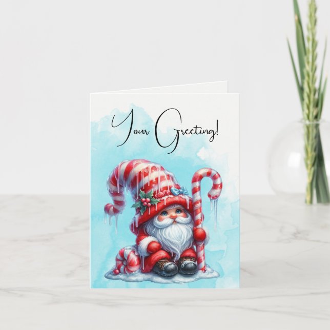 Cartão De Festividades Crie Seu Próprio Docinho Doce Cane Gnomo de Natal (Frente)
