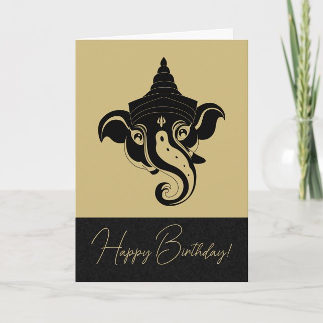Cartão De Festividades Crie seu próprio Ganeshi preto e dourado (Frente)