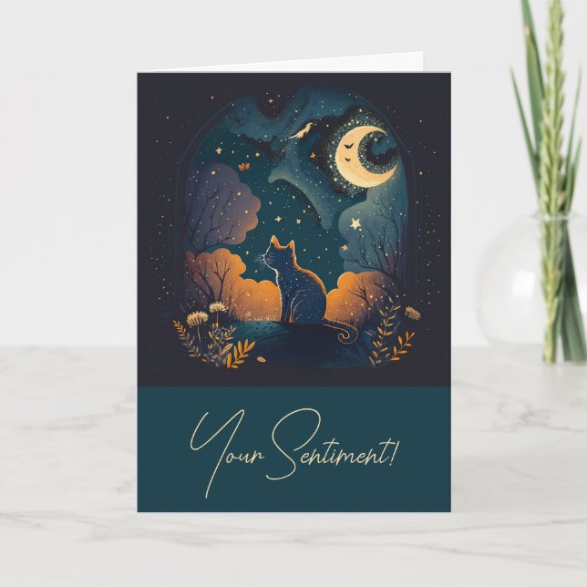 Cartão De Festividades Crie seu próprio Gato Preto Místico (Frente)