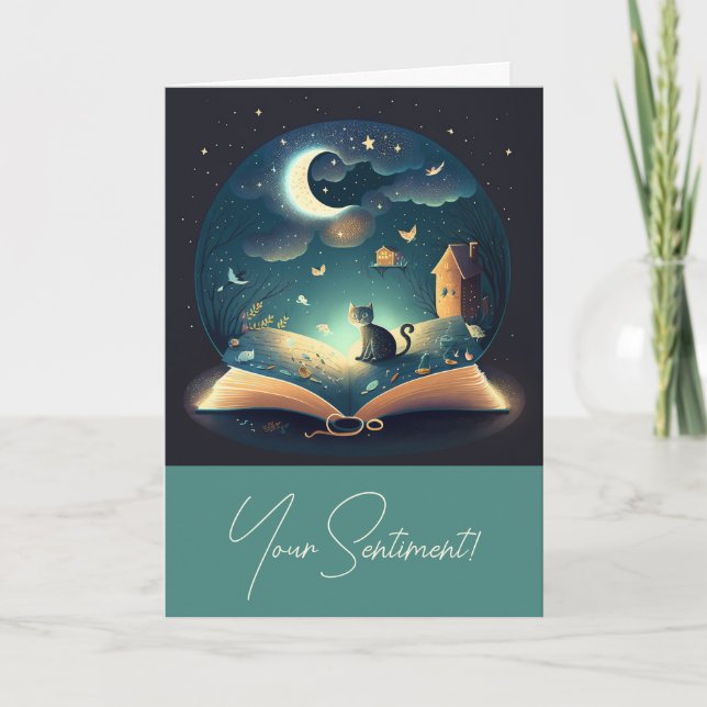 Cartão De Festividades Crie seu próprio Gato Preto Místico e Grimoire (Frente)