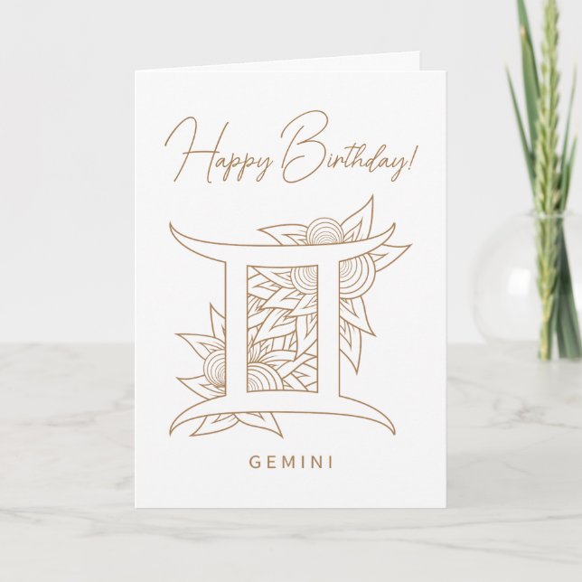 Cartão De Festividades Crie seu próprio Gemini branco e Dourado Elegante  (Frente)