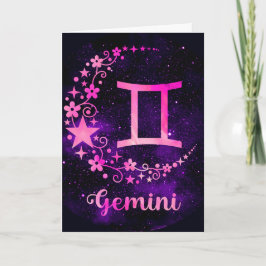 Cartão De Festividades Crie seu próprio Gemini Celestial Roxo Zodiac