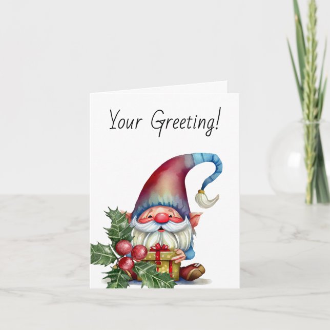 Cartão De Festividades Crie seu próprio Gnome vermelho e azul presente (Frente)