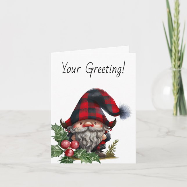 Cartão De Festividades Crie seu próprio gnomo de Natal da Xadrez de Buffa (Frente)