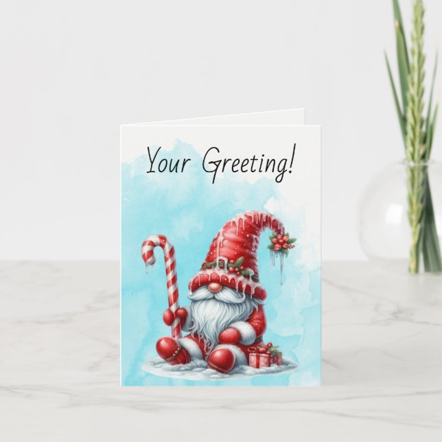 Cartão De Festividades Crie seu próprio Gnomo de Natal feliz com hortelã- (Frente)