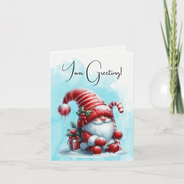 Cartão De Festividades Crie Seu Próprio Gnomo de Natal Fluffy Peppermint (Frente)