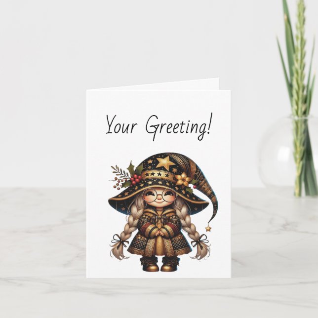 Cartão De Festividades Crie seu próprio Gnomo de Natal Mágico (Frente)