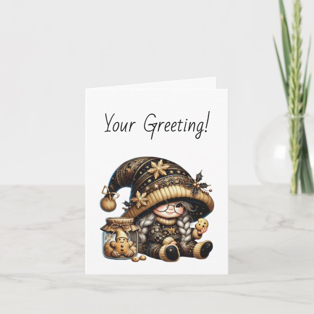 Cartão De Festividades Crie seu próprio Gnomo de Natal mágico, Cookie Jar (Frente)