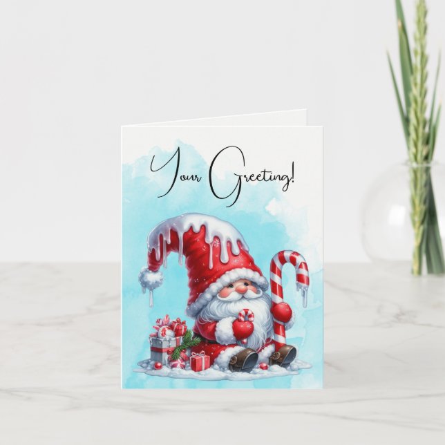 Cartão De Festividades Crie Seu Próprio Peppermint Canes Gnomo De Natal (Frente)