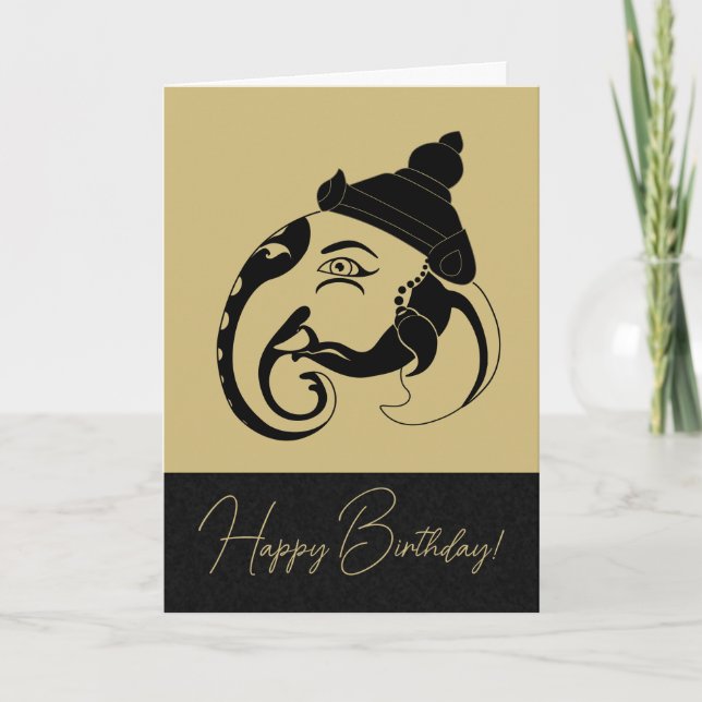 Cartão De Festividades Crie seu próprio perfil preto e Dourado Ganesh (Frente)
