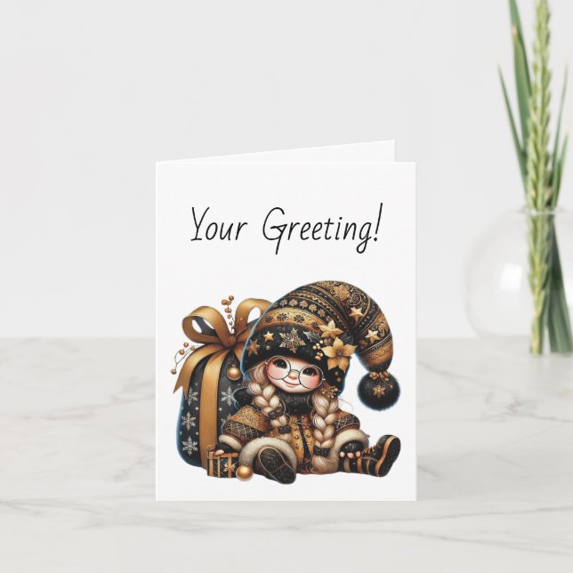 Cartão De Festividades Crie Seu Próprio Saco Gnomo de Natal Mágico (Frente)