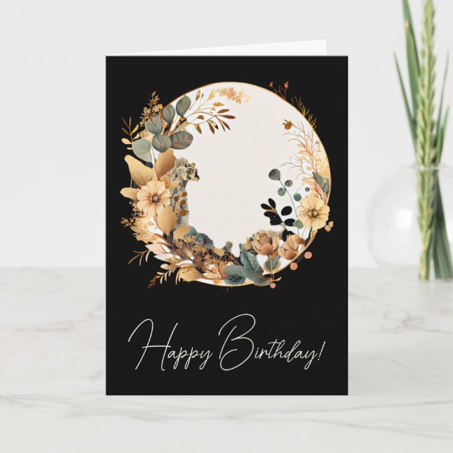 Cartão De Festividades Crie Seu Próprio Teal Boho E Dourada Lua Floral (Frente)