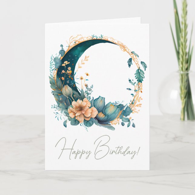 Cartão De Festividades Crie seu próprio Teal e Pêssego Floral (Frente)