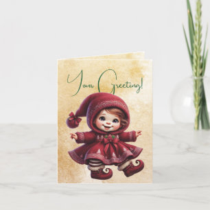 Cartão De Festividades Crie sua Natal vintage Gnome Girl