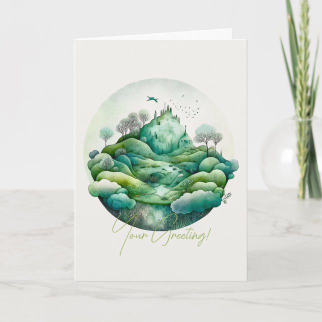 Cartão De Festividades Crie sua paisagem Hilly Green (Frente)
