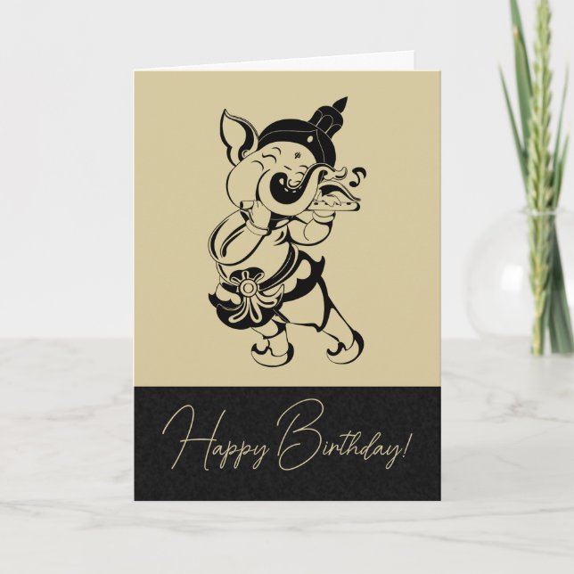 Cartão De Festividades Crie Sua Própria Flauta Preta E Dourada De Ganesh (Frente)