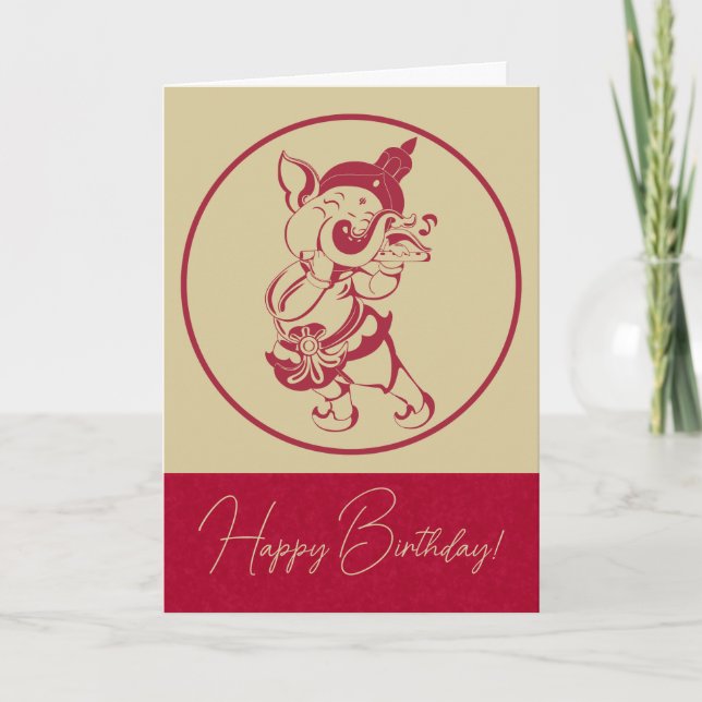 Cartão De Festividades Crie Sua Própria Flauta Vermelha E Dourada Ganesh (Frente)