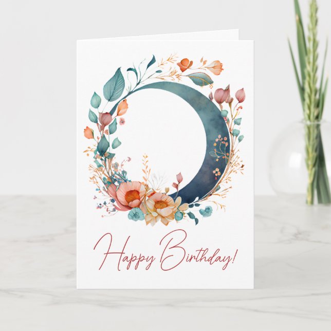 Cartão De Festividades Crie Sua Própria Lua Floral Rosa E Dourada (Frente)