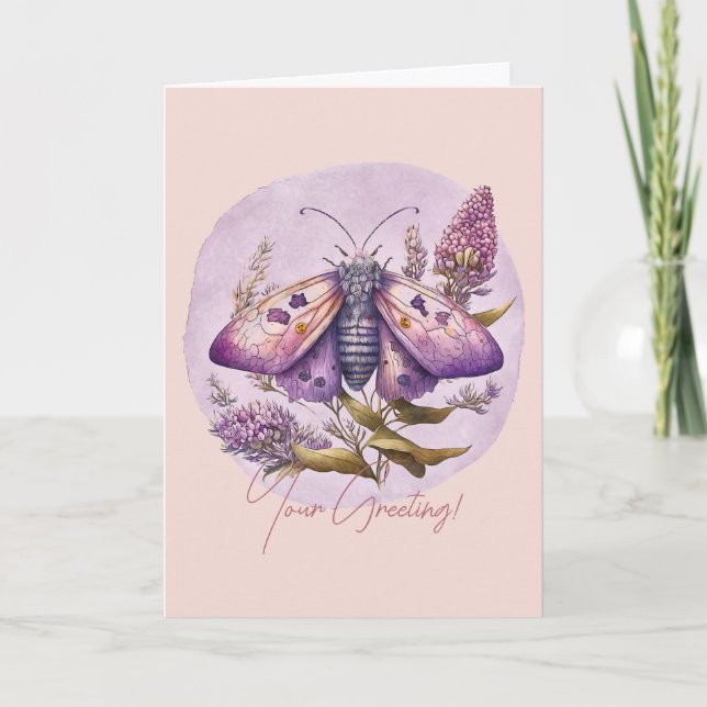 Cartão De Festividades Crie sua própria mariposa roxa e flores silvestres (Frente)