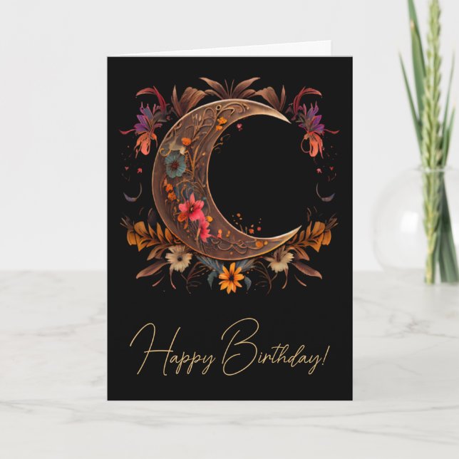 Cartão De Festividades Crie sua própria Ouro Floral Boho Moon (Frente)