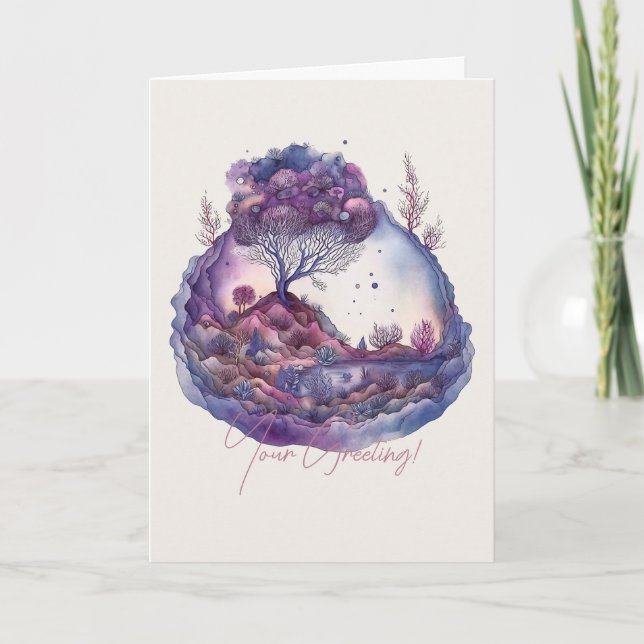 Cartão De Festividades Crie sua própria paisagem de fantasia roxa (Frente)