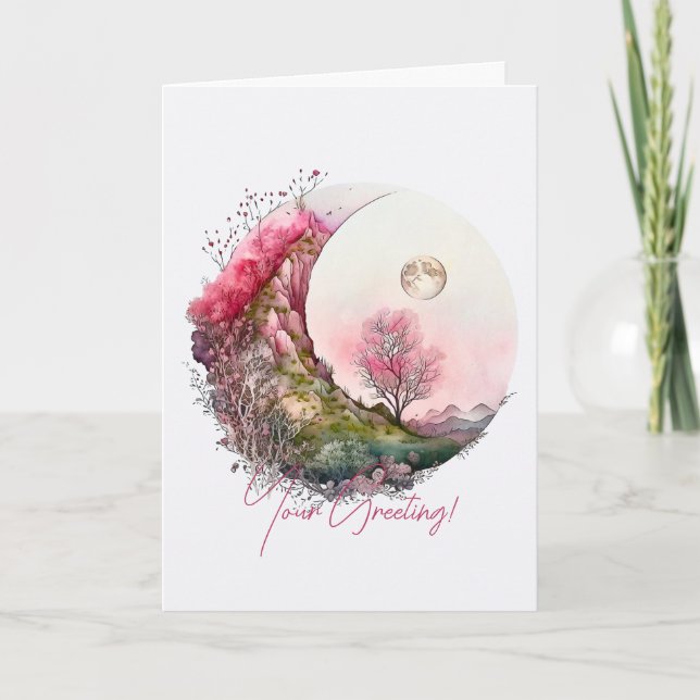 Cartão De Festividades Crie sua própria paisagem de lua rosa (Frente)
