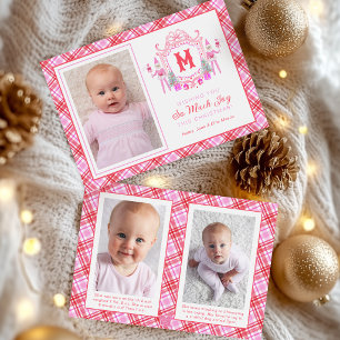 Cartão De Festividades Crista de Monograma de Elfa Menina em Aquarela Ros