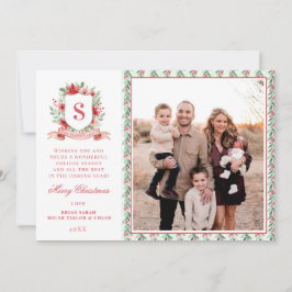 Cartão De Festividades Crista Floral Grandmillennial | Monograma de Natal