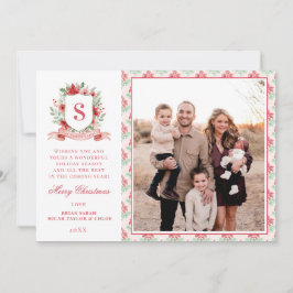 Cartão De Festividades Crista Floral Grandmillennial | Monograma de Natal