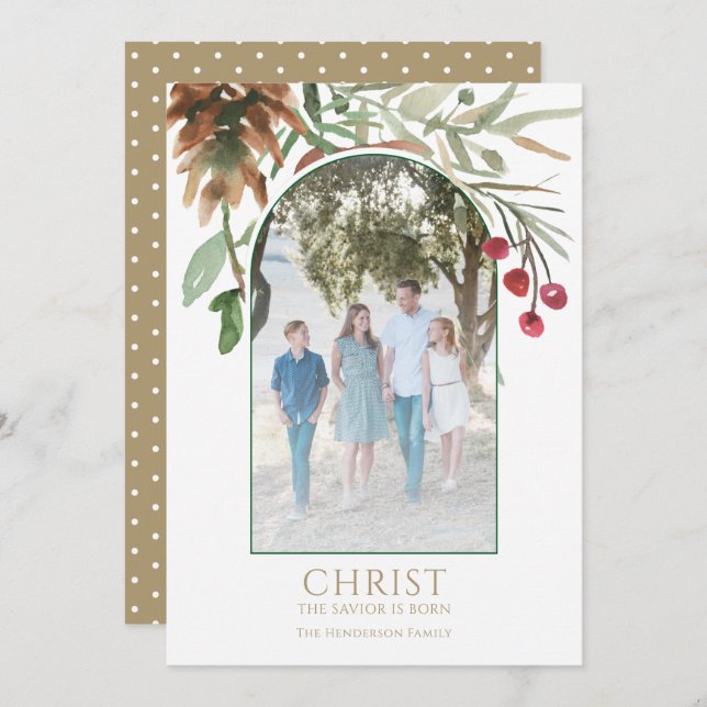 Cartão De Festividades Cristo Dourado é Nascer de Natal Religioso (Frente/Verso)