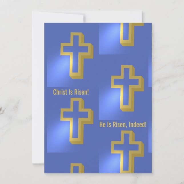 Cartão De Festividades Cristo é Risen Na verdade Dourado Cruz Cristã Azul (Frente)